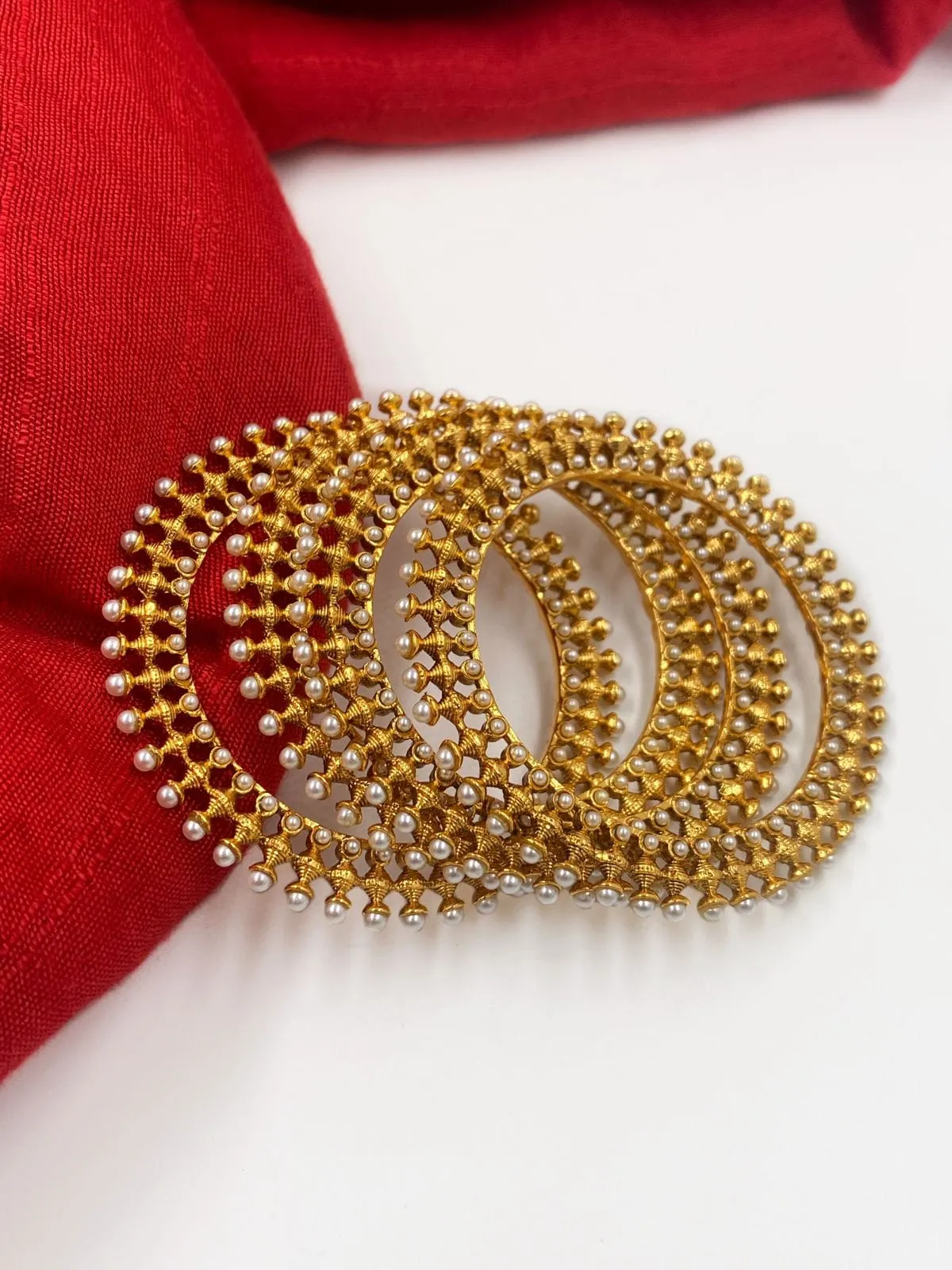 Gold Plated Traditional Pearl Bangles For Women By Gehna Shop