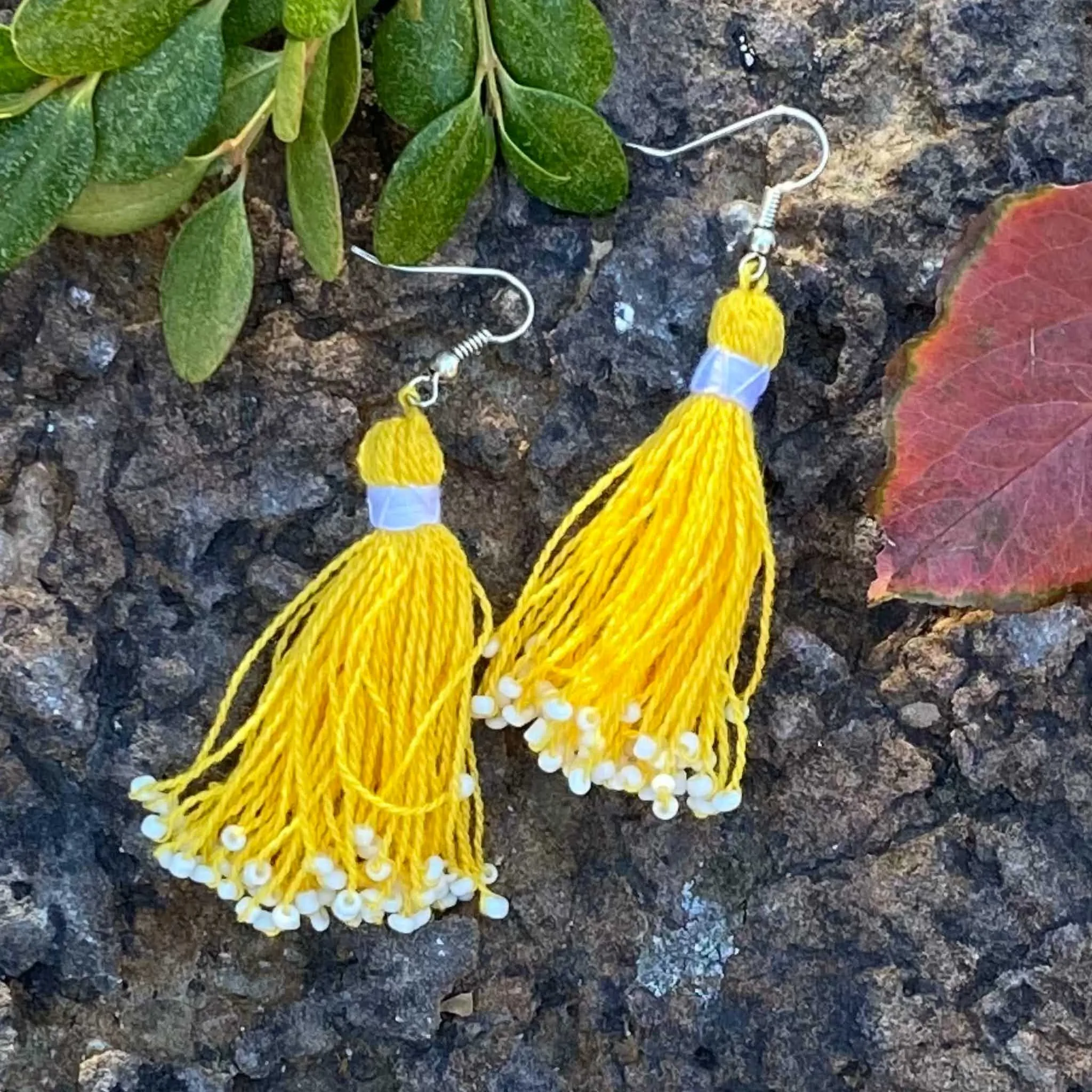 Handmade Beaded Tassel Earrings from Tajikistan