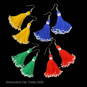 Handmade Beaded Tassel Earrings from Tajikistan