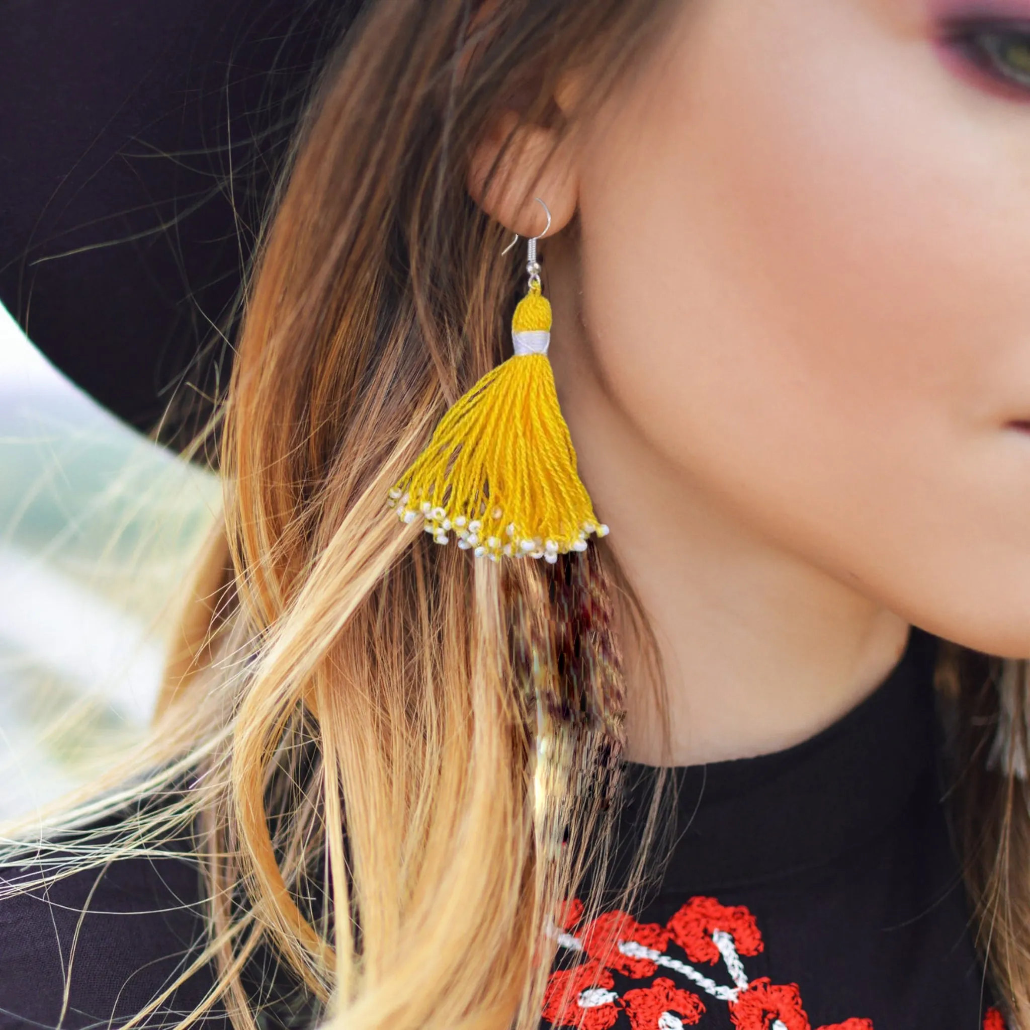 Handmade Beaded Tassel Earrings from Tajikistan