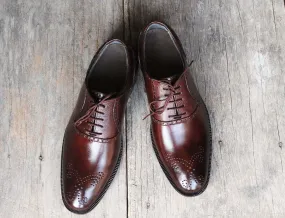 Handmade Men's Dark Brown Brogue Leather Lace Up Shoes, Men Designer Dress Formal Luxury Shoes