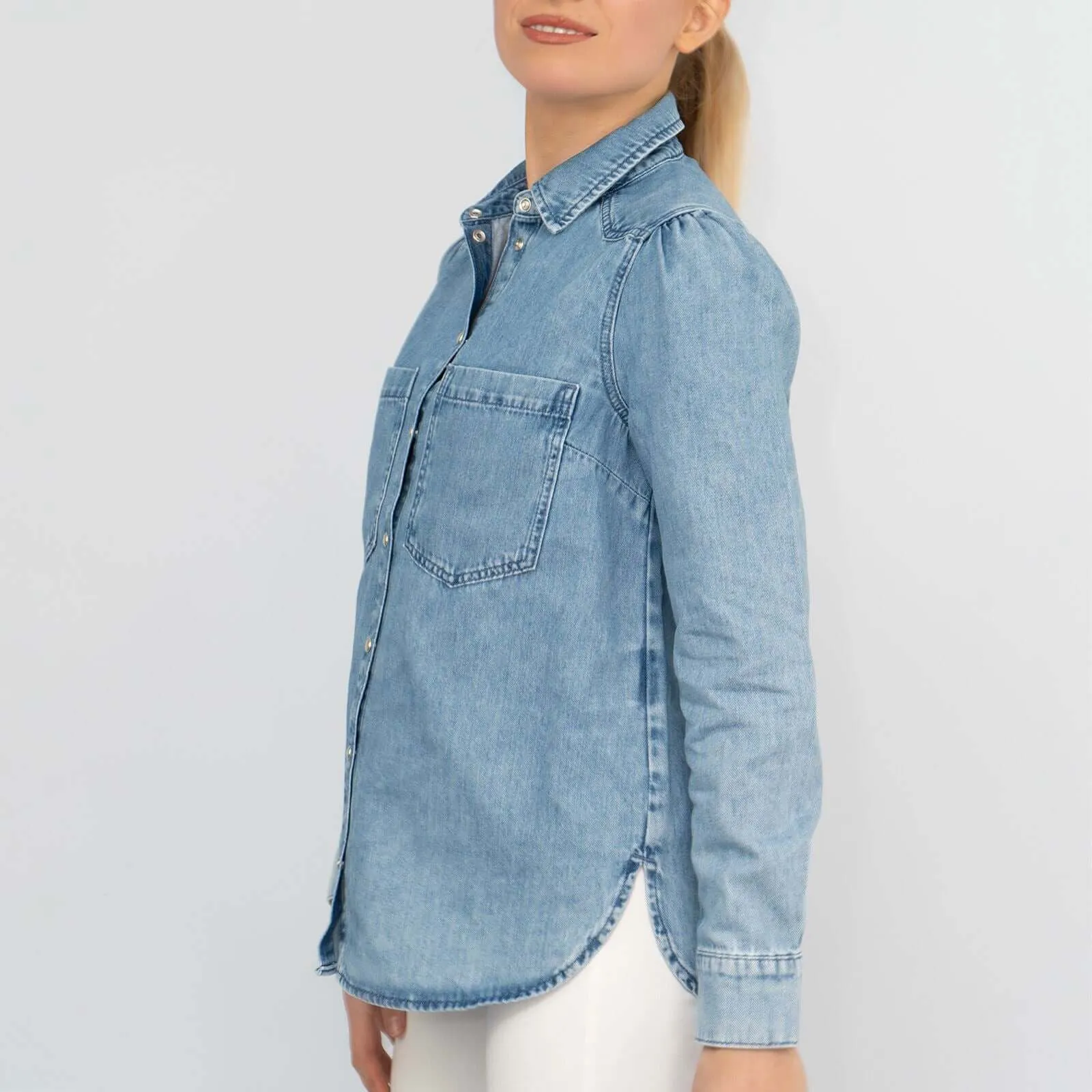 Hush Milos Long Sleeve Washed Blue Denim Shirts