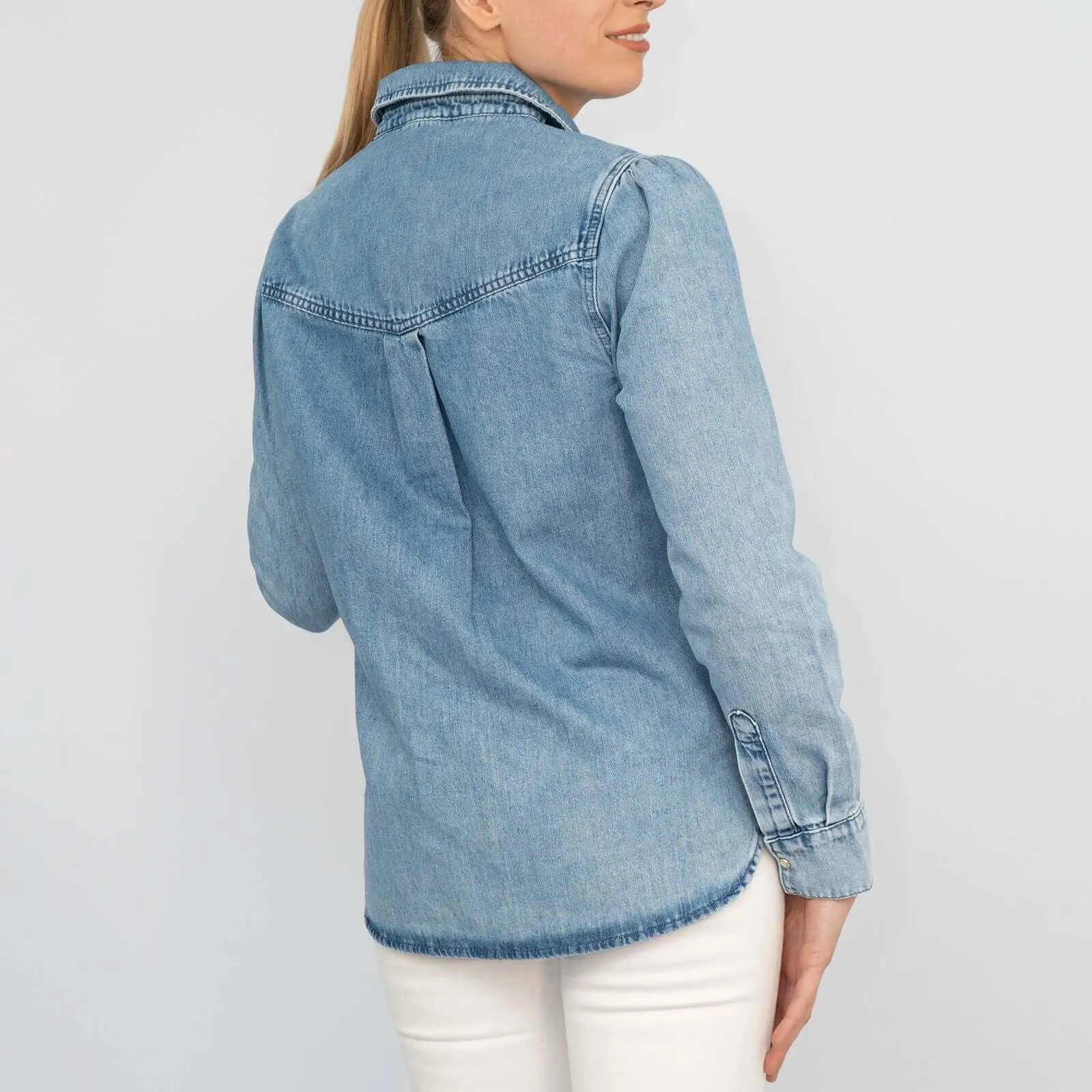 Hush Milos Long Sleeve Washed Blue Denim Shirts