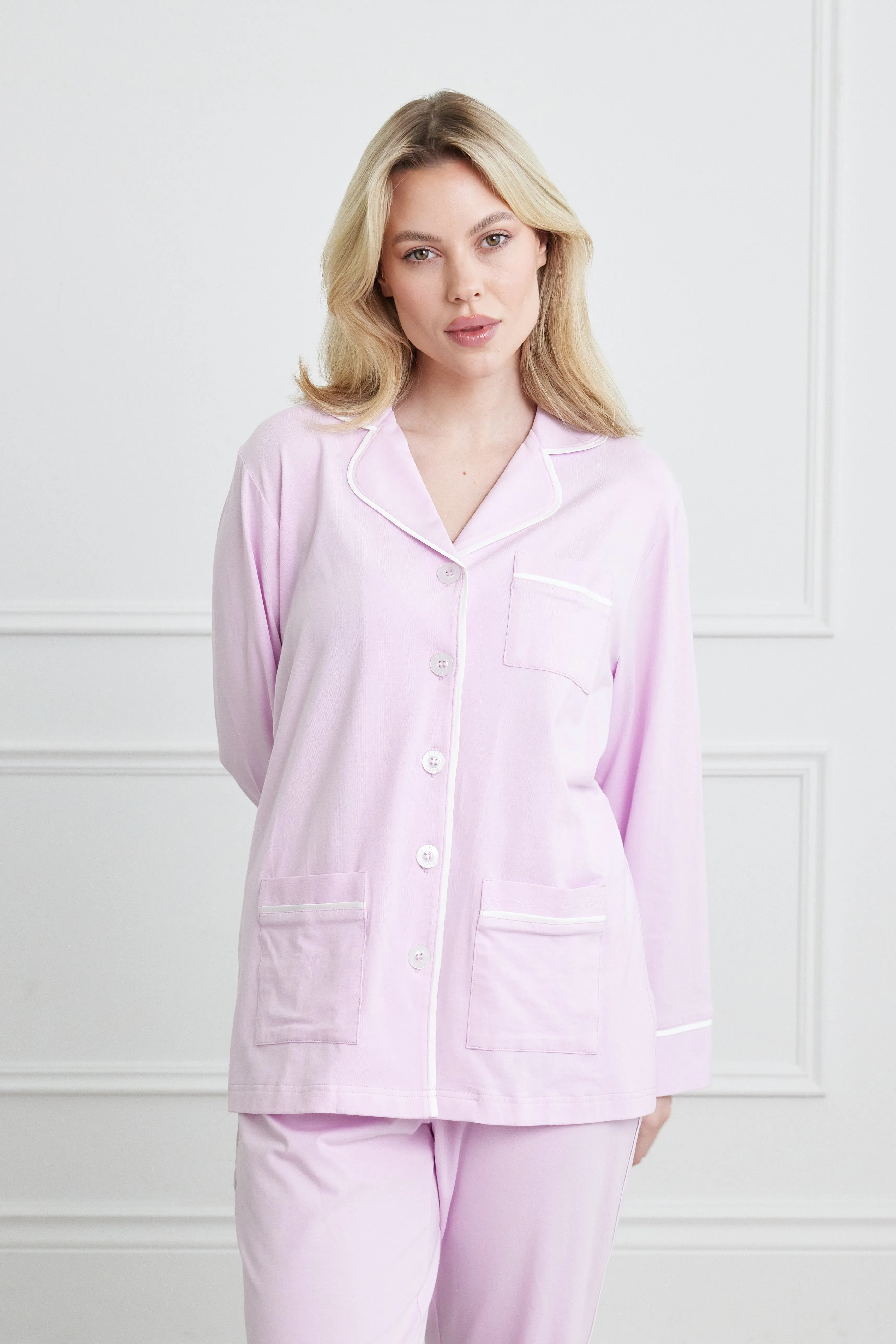 KIP Luxe Stretch Cotton Pajama Set in Lavender