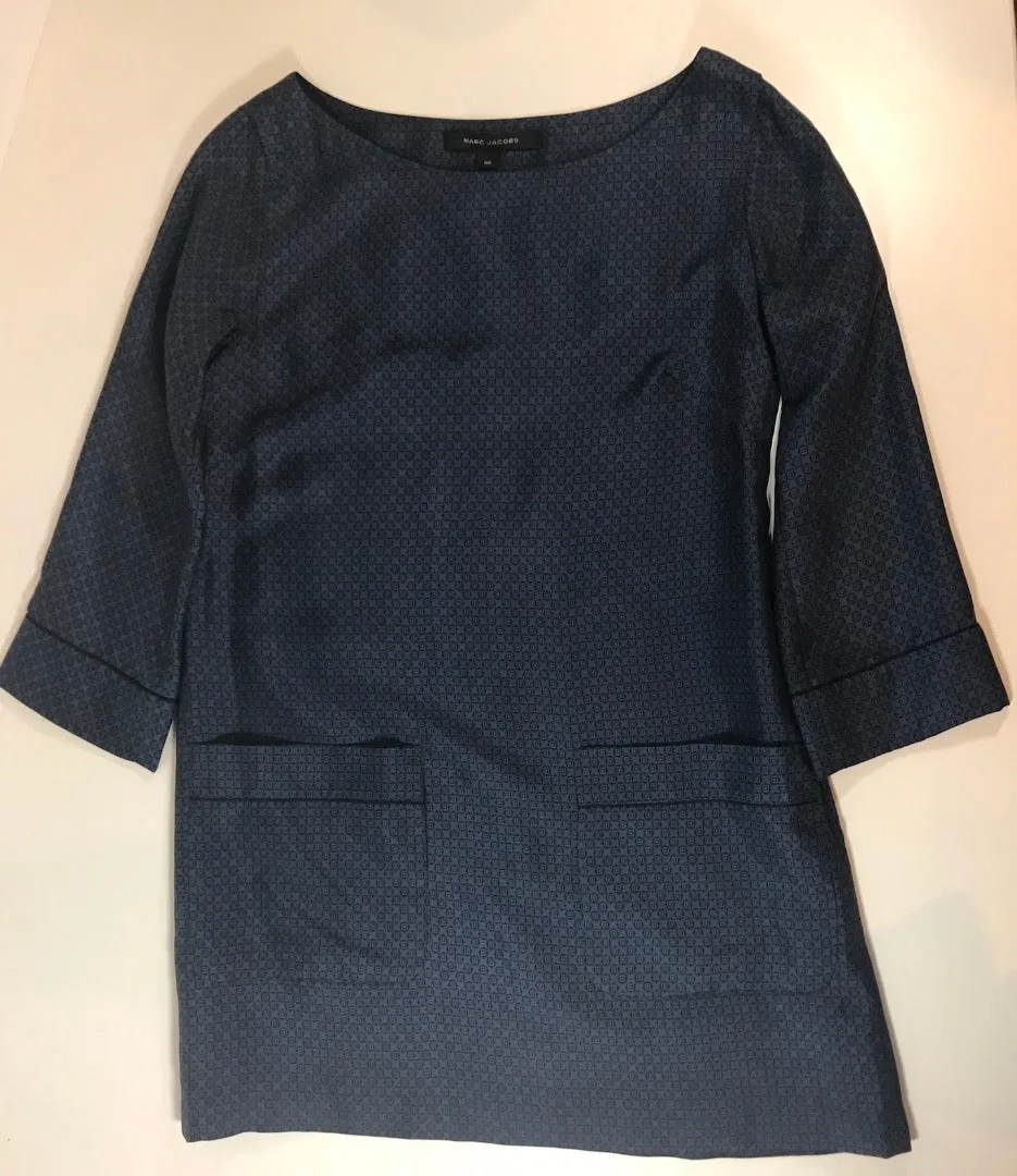 MARC JACOBS Blue Dot Silk Pajama Print Mini Dress Size 00