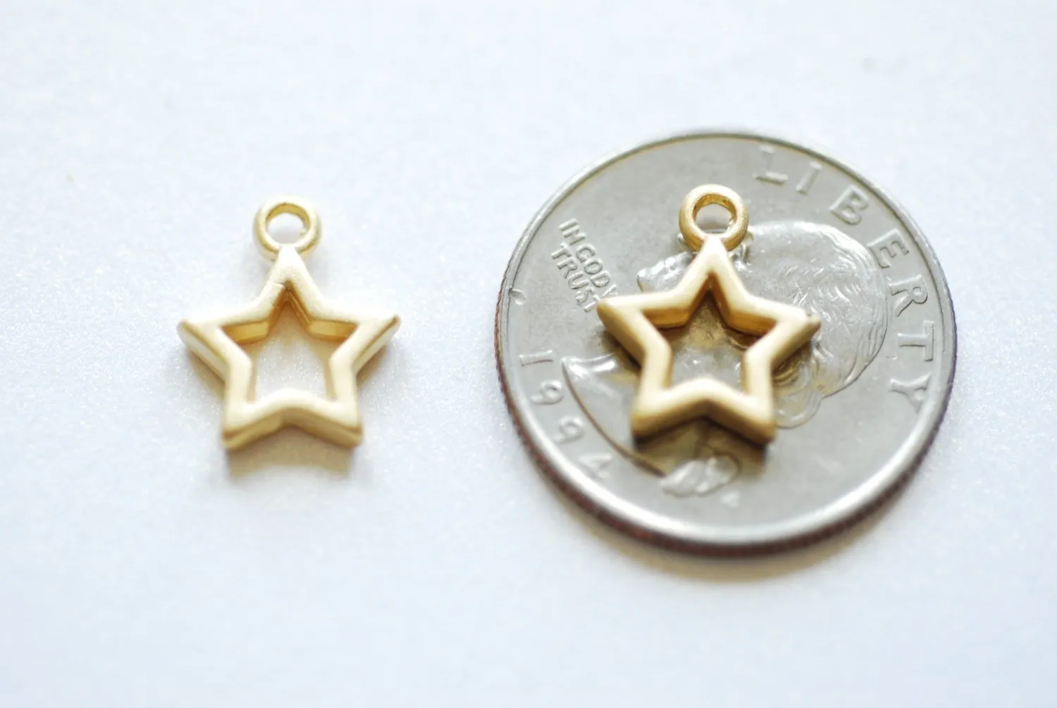 Matte Vermeil Gold Star Charm, 18k gold plated over Sterling Silver Open Star Charm, Gold Open Star, Star Connector Link, Shooting Star, 61