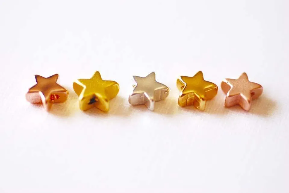 Matte Vermeil Rose Gold Tiny Star Beads - 18k gold plated over sterling silver, small little star charms, Gold Star Beads, Connector,28