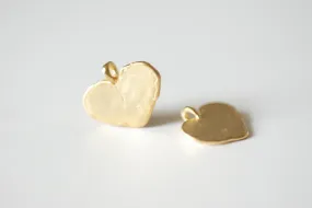 Matte Vermeil Wholesale Gold Heart Charm - 18k gold plated over sterling silver heart pendant, Gold Flat Stamping Heart Blanks, Personalize Heart, 87