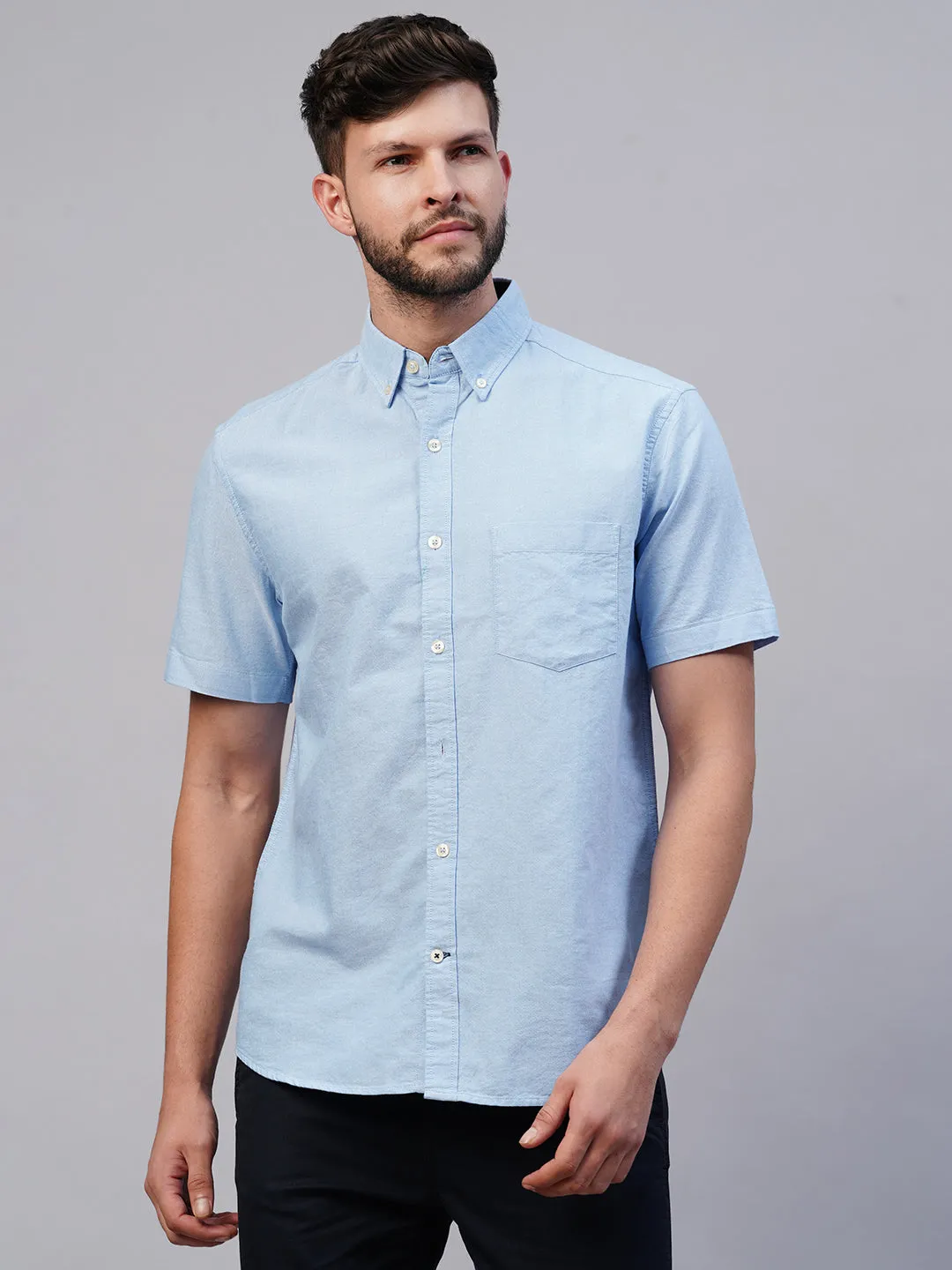 Men's Blue Oxford Cotton Regular Fit Shirts