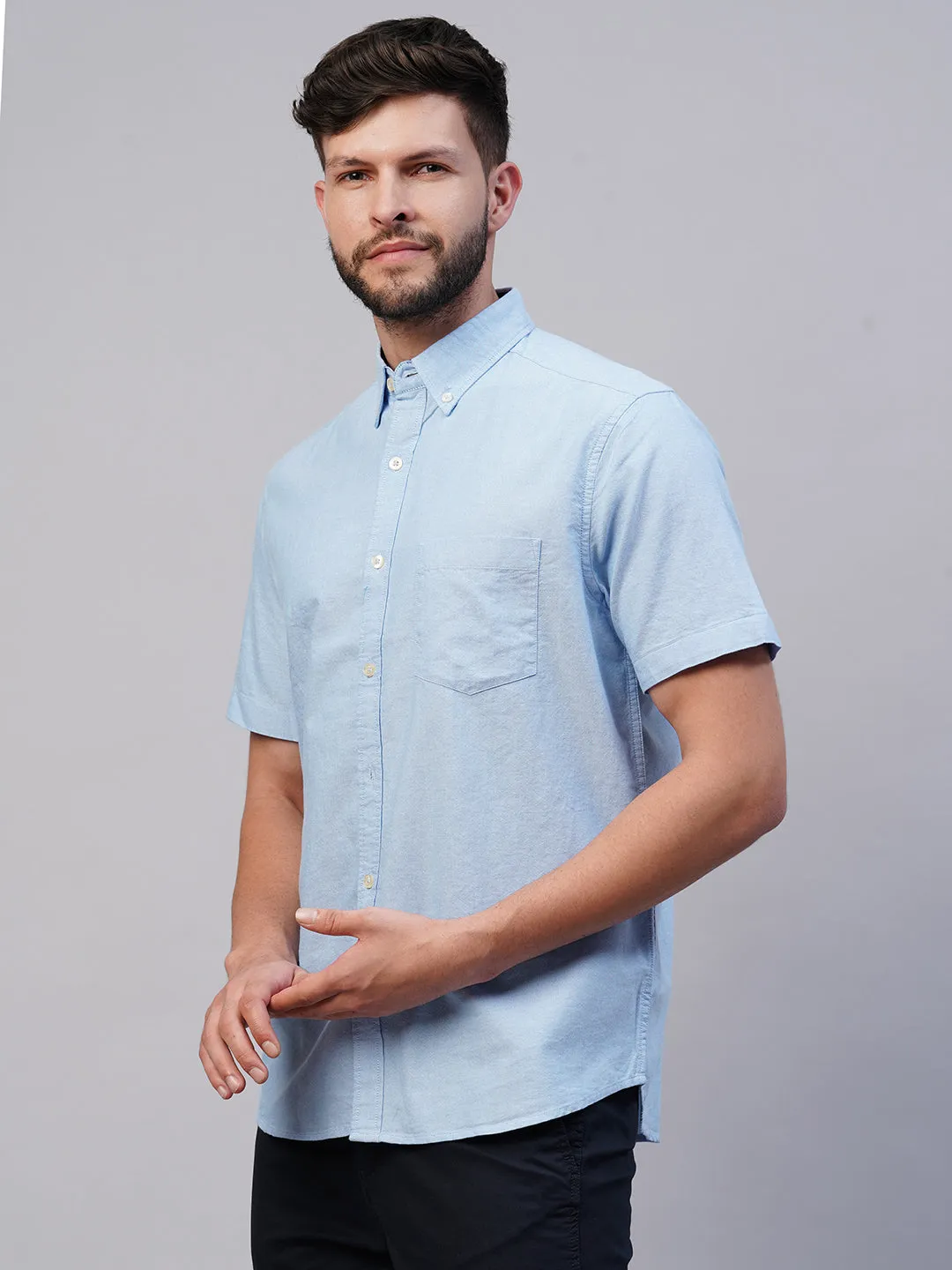 Men's Blue Oxford Cotton Regular Fit Shirts