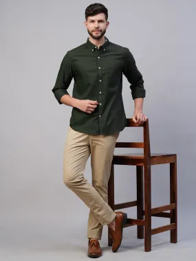 Men's Olive Cotton Regular Fit Shirt