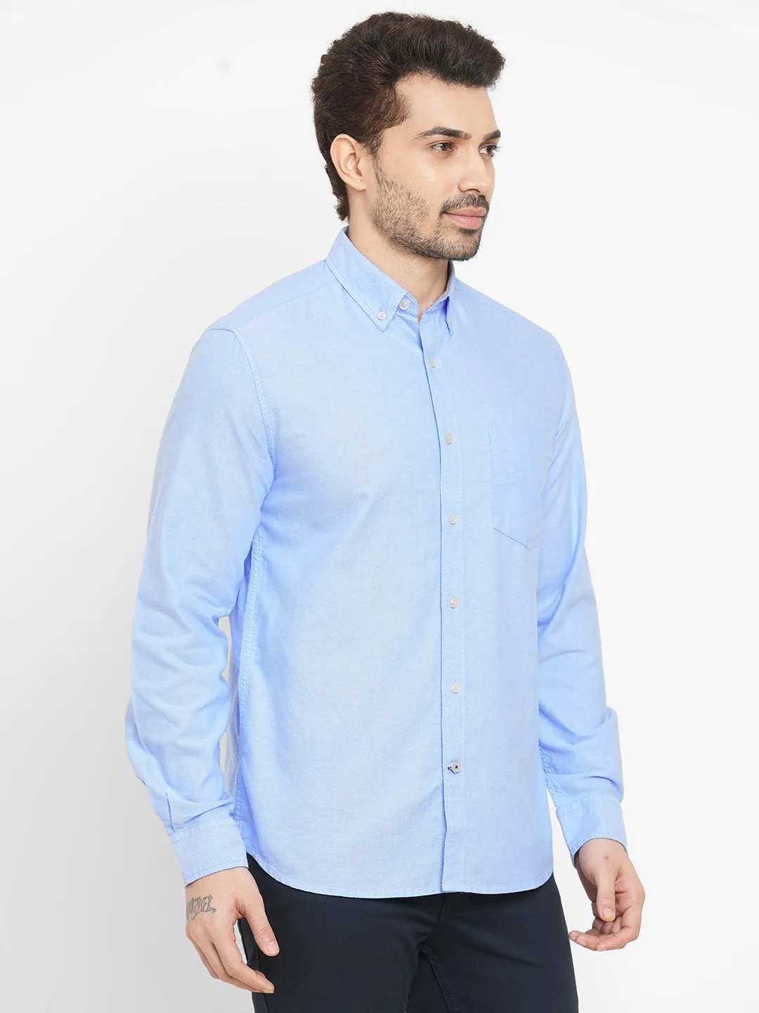 Men's Oxford Blue Cotton Regular Fit Shirt