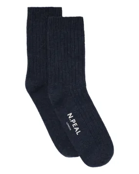 Men's Rib Cashmere House Socks Navy Blue