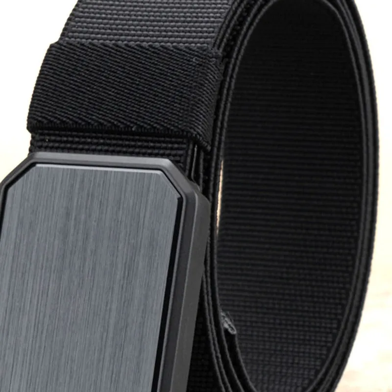 Men's Stretch Nylon Magnetic Metal Buckle Belt Elastic Jeans Belt