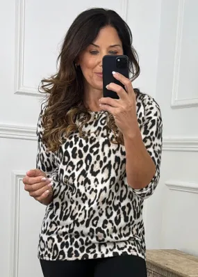 Mia Beige Leopard Print Knit Top