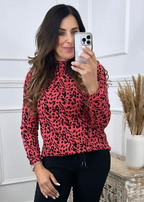 Oceana Coral Leopard Print Pullover