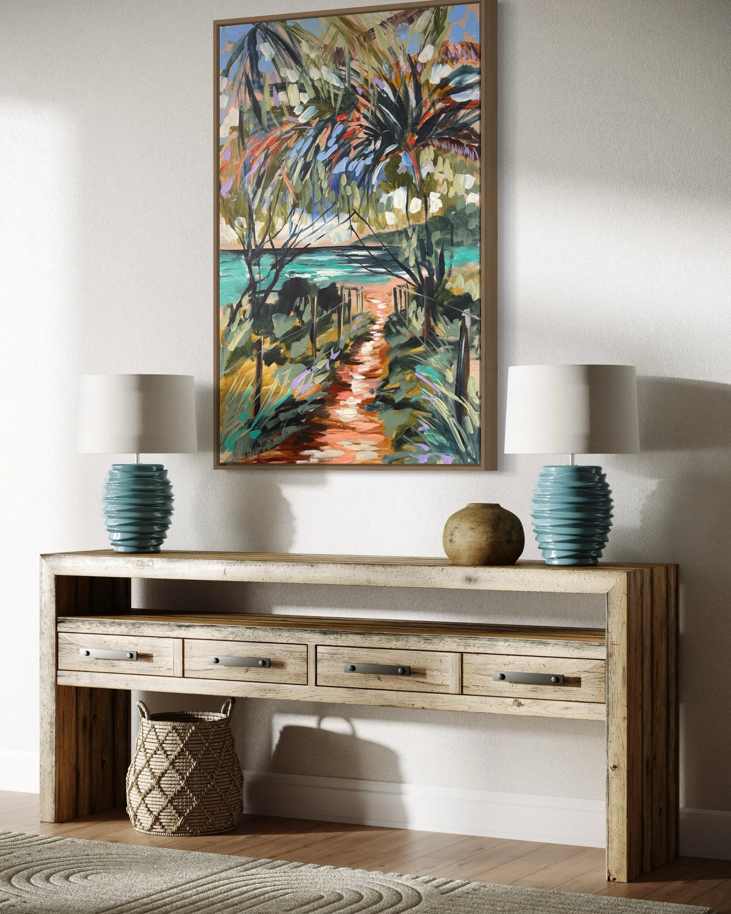 Our secret beach- original on Belgian linen 60x90 cm