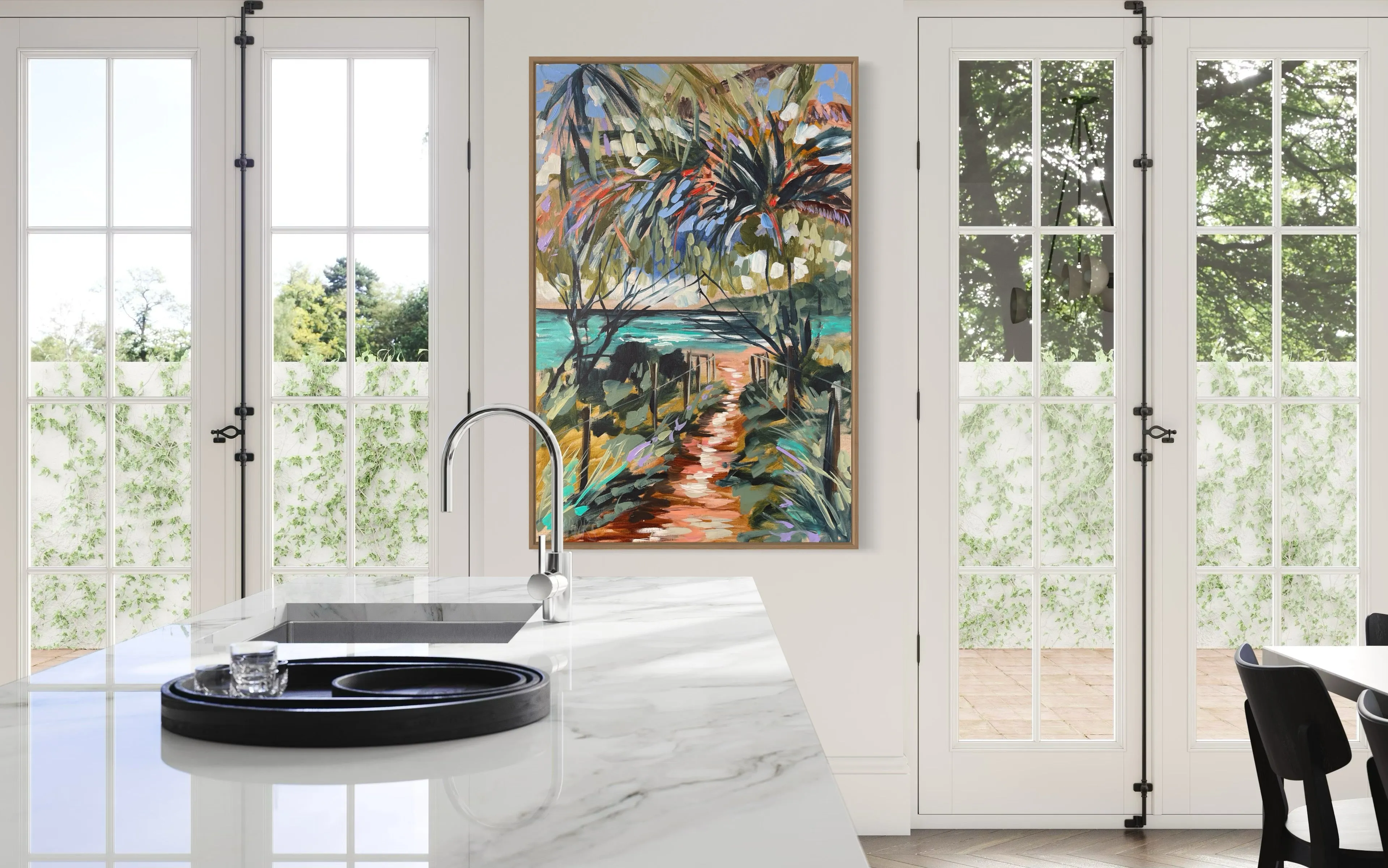 Our secret beach- original on Belgian linen 60x90 cm