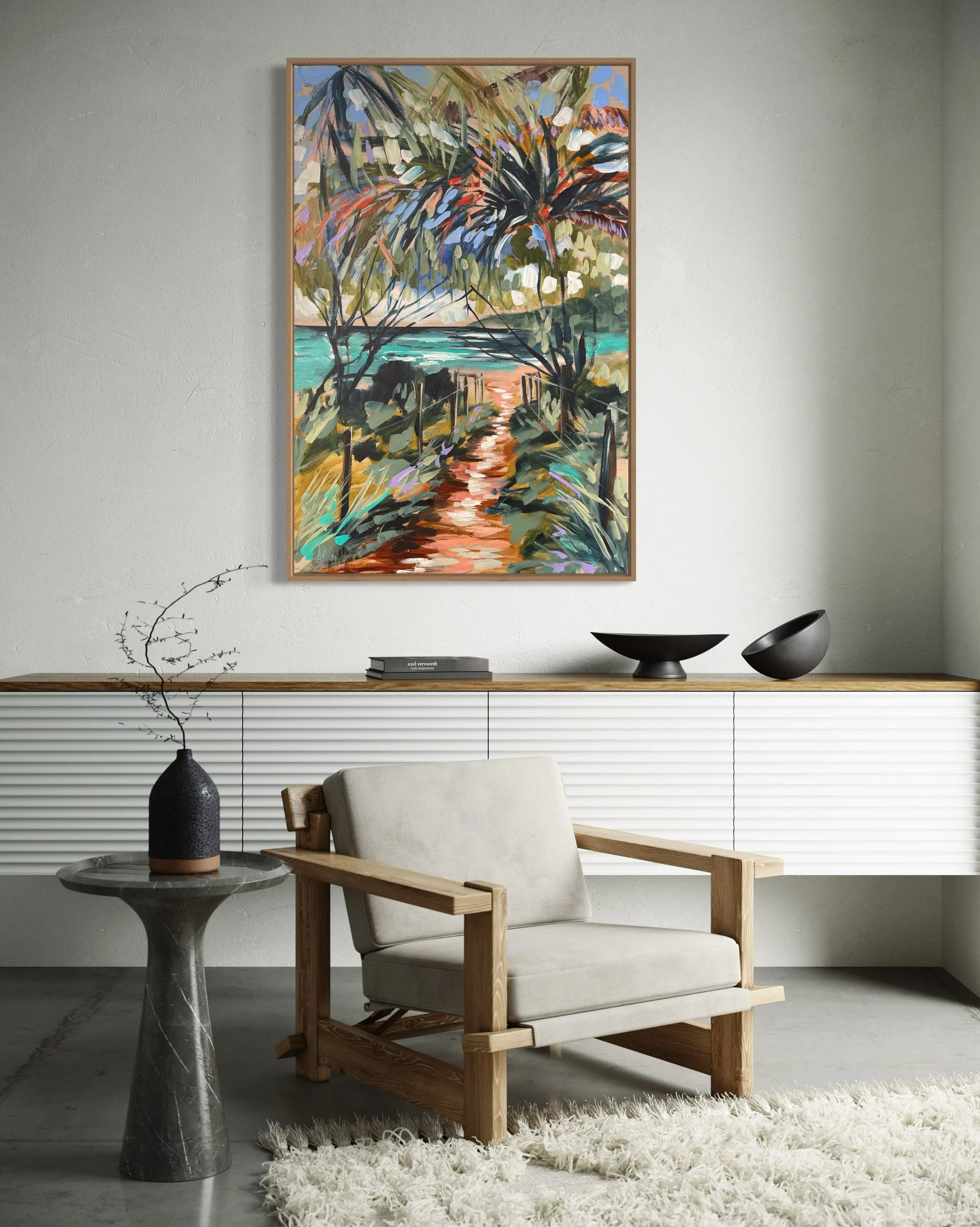 Our secret beach- original on Belgian linen 60x90 cm