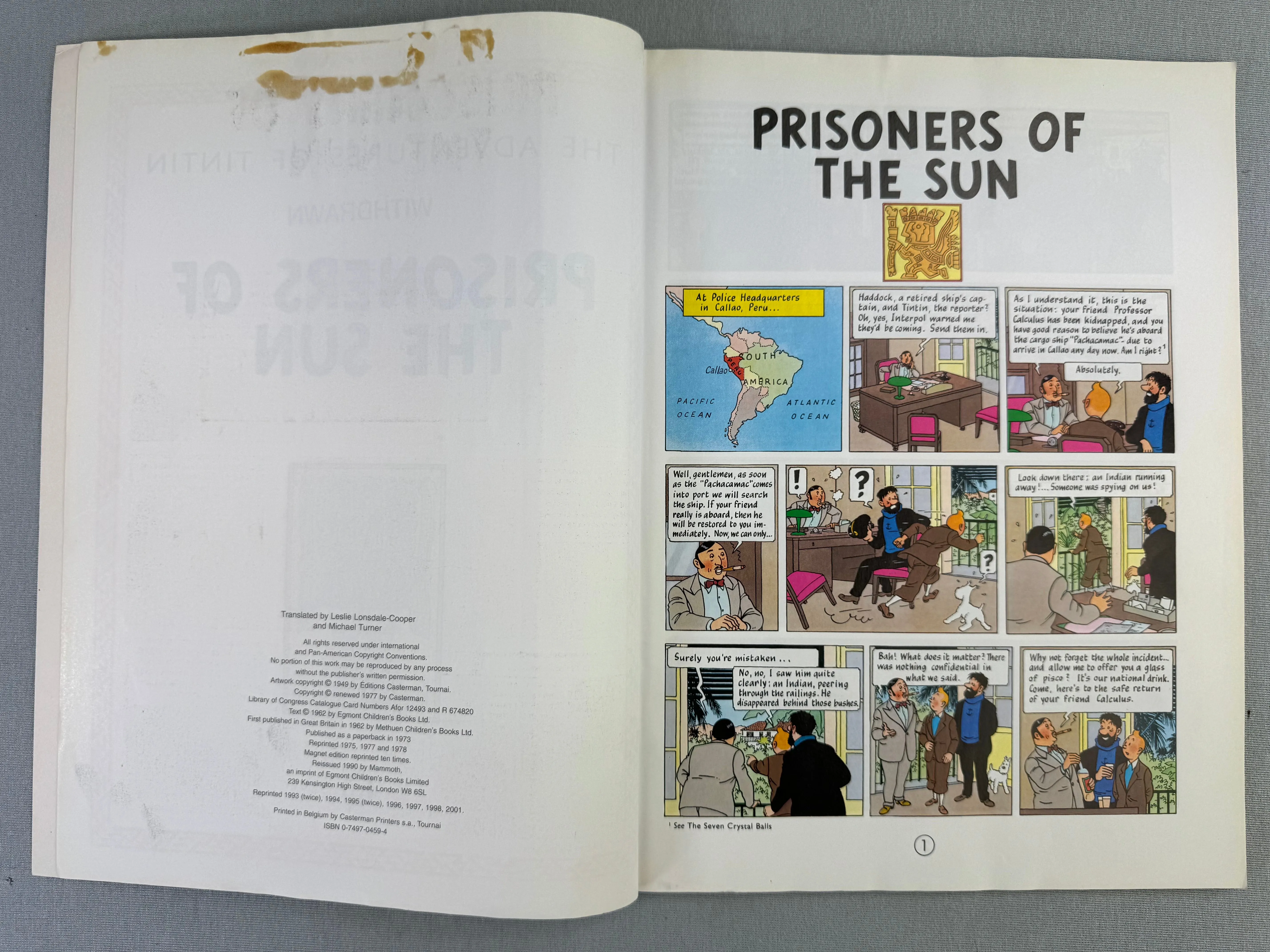 Prisoners of the Sun - Tintin Mammoth UK Paperback Edition Book 1990s