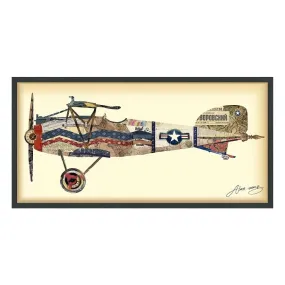 "Antique Biplane #3" Dimensional Collage Framed Graphic Art Under Glass Wall Art