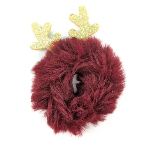 Red Faux Fur Hairband with Sparkly Reindeer Antlers