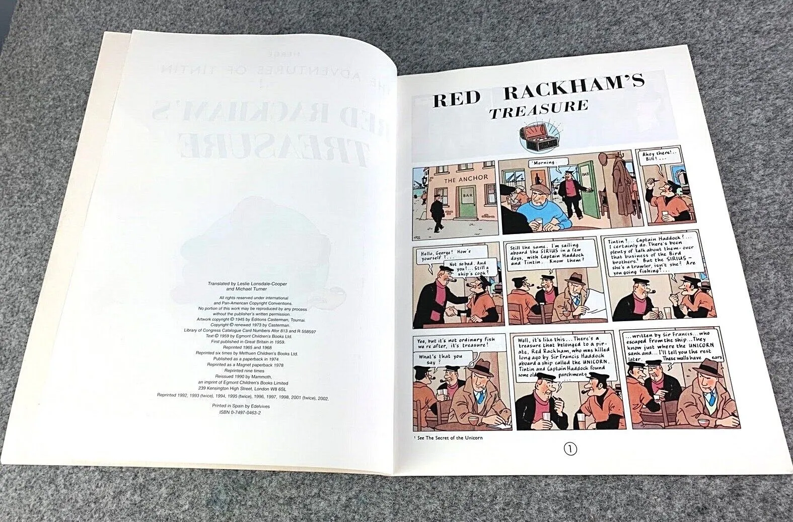 Red Rackhams Treasure - Tintin Mammoth UK Paperback Edition Book 1990s