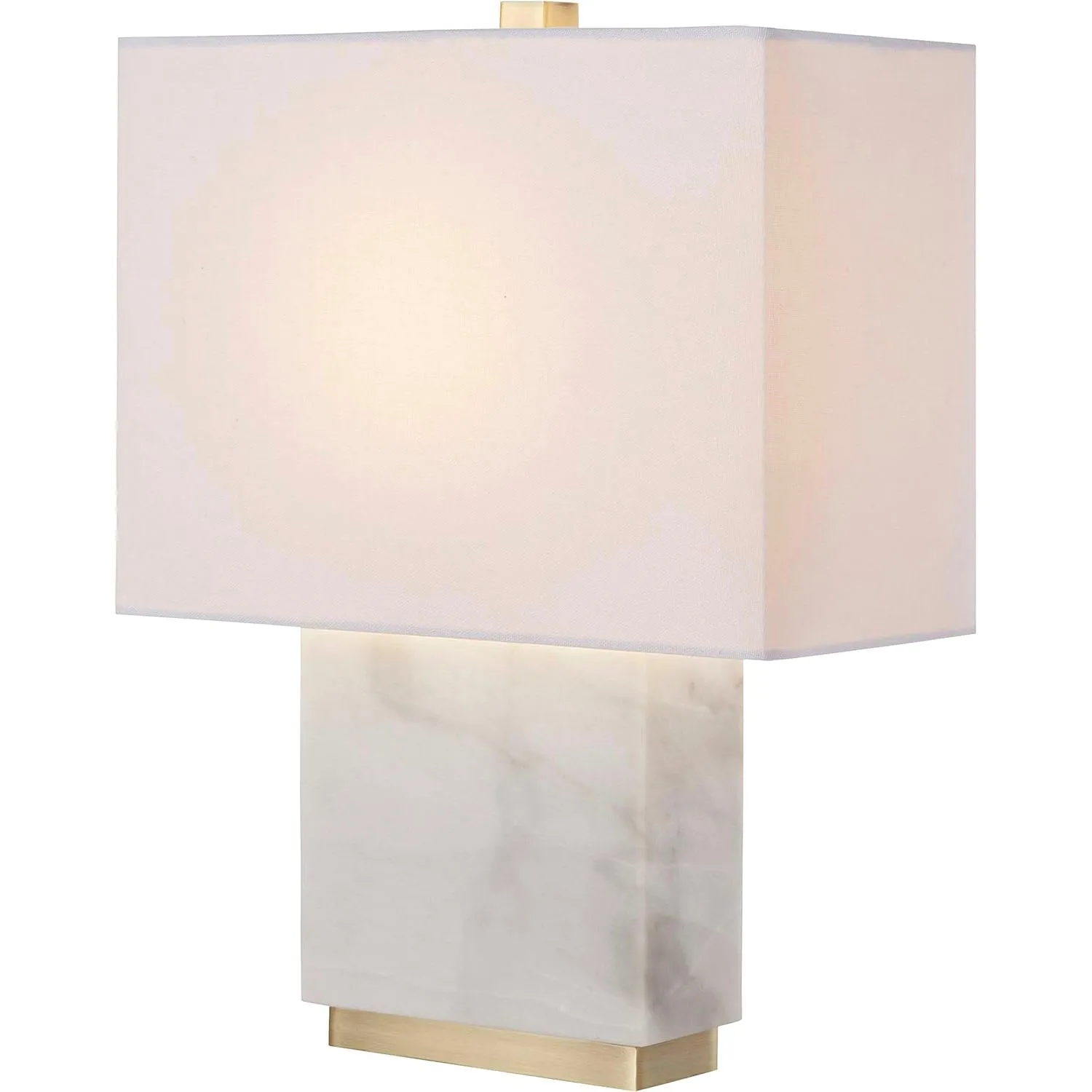 Rivet Mid-Century Modern Rectangle Living Room Table Lamp with LED Light Bulb, 17"H, White Marble and Brass