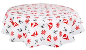 Round Oilcloth Tablecloth in Nautical Red & Black