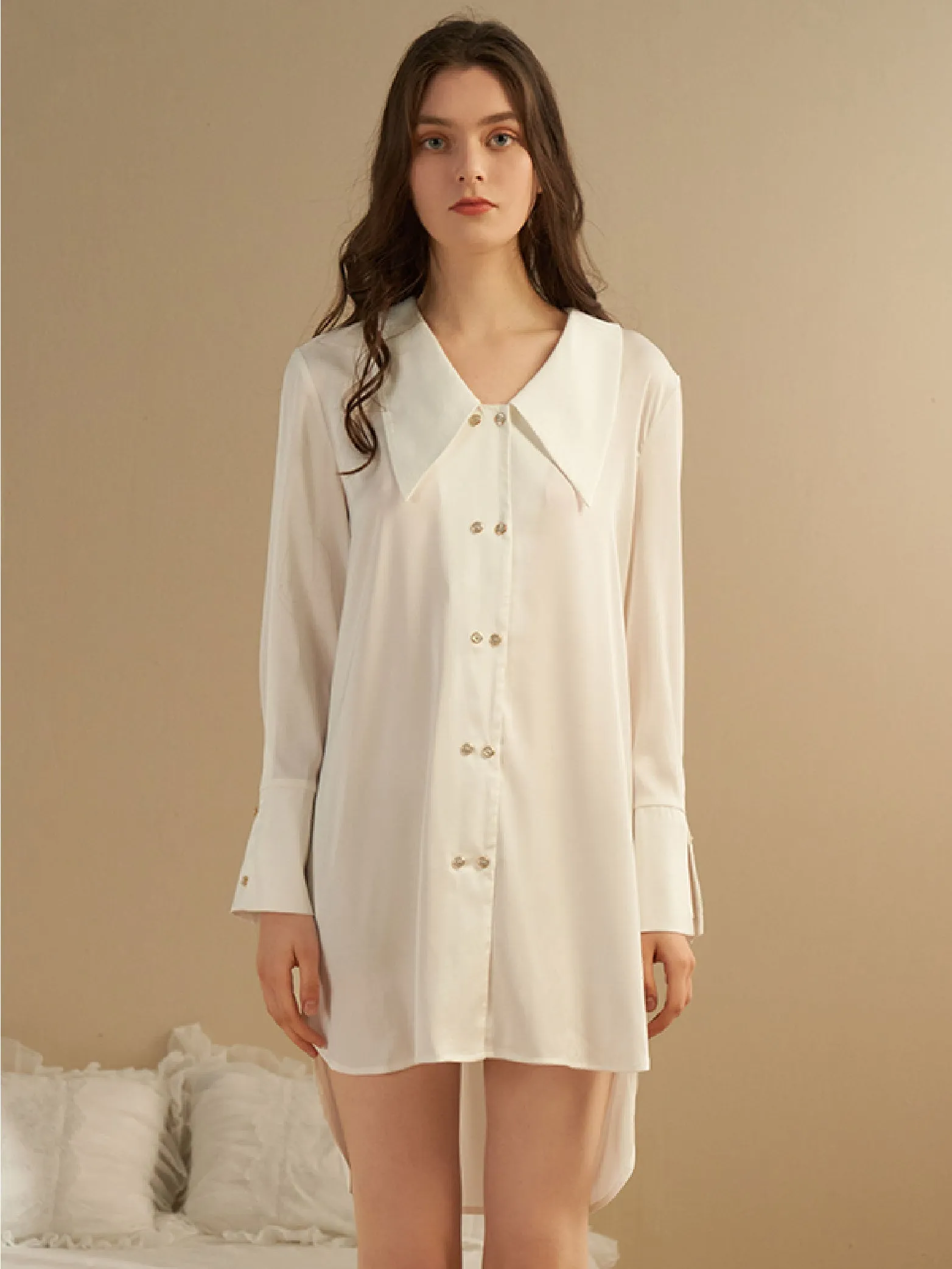 Sexy Ice Silk Women Long Pajama Shirt