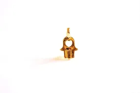 Shiny Vermeil Wholesale Gold Hamsa Hand with centered heart charm- 18k gold plated over Sterling Silver Hamsa Hand, Heart Hamsa hand Charm, 44