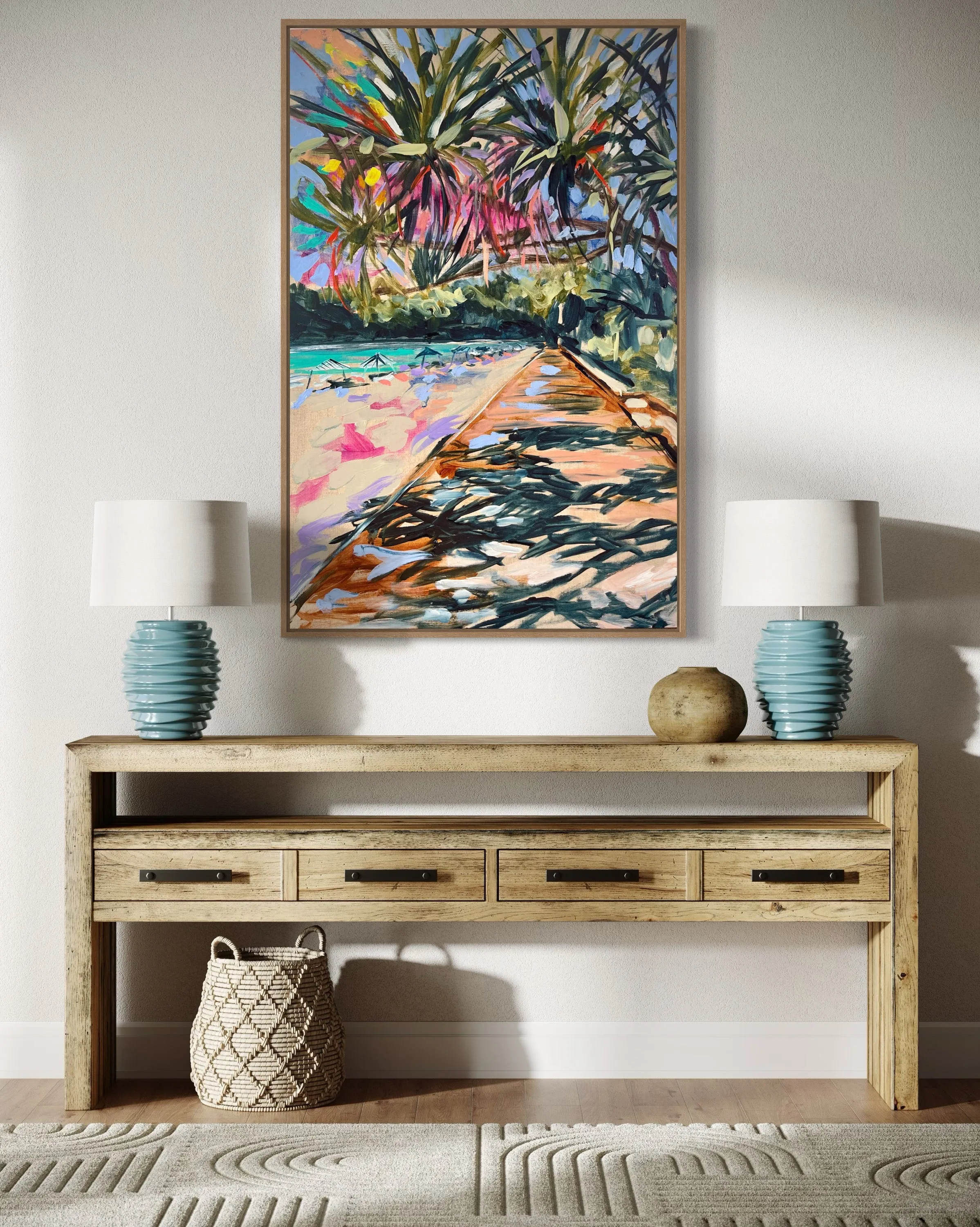 Summertime - noosa main beach - original on Belgian linen 60x90 cm