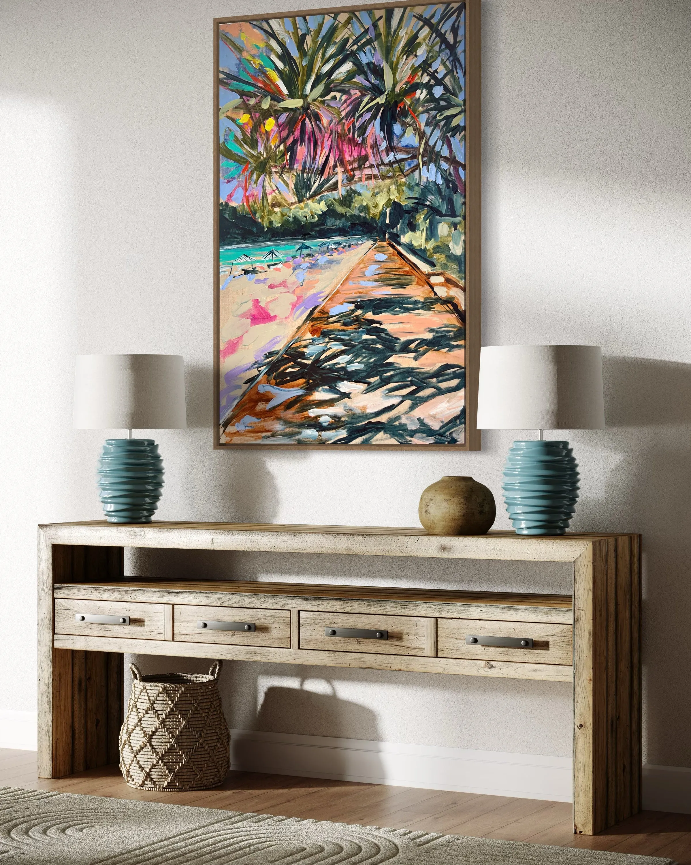 Summertime - noosa main beach - original on Belgian linen 60x90 cm