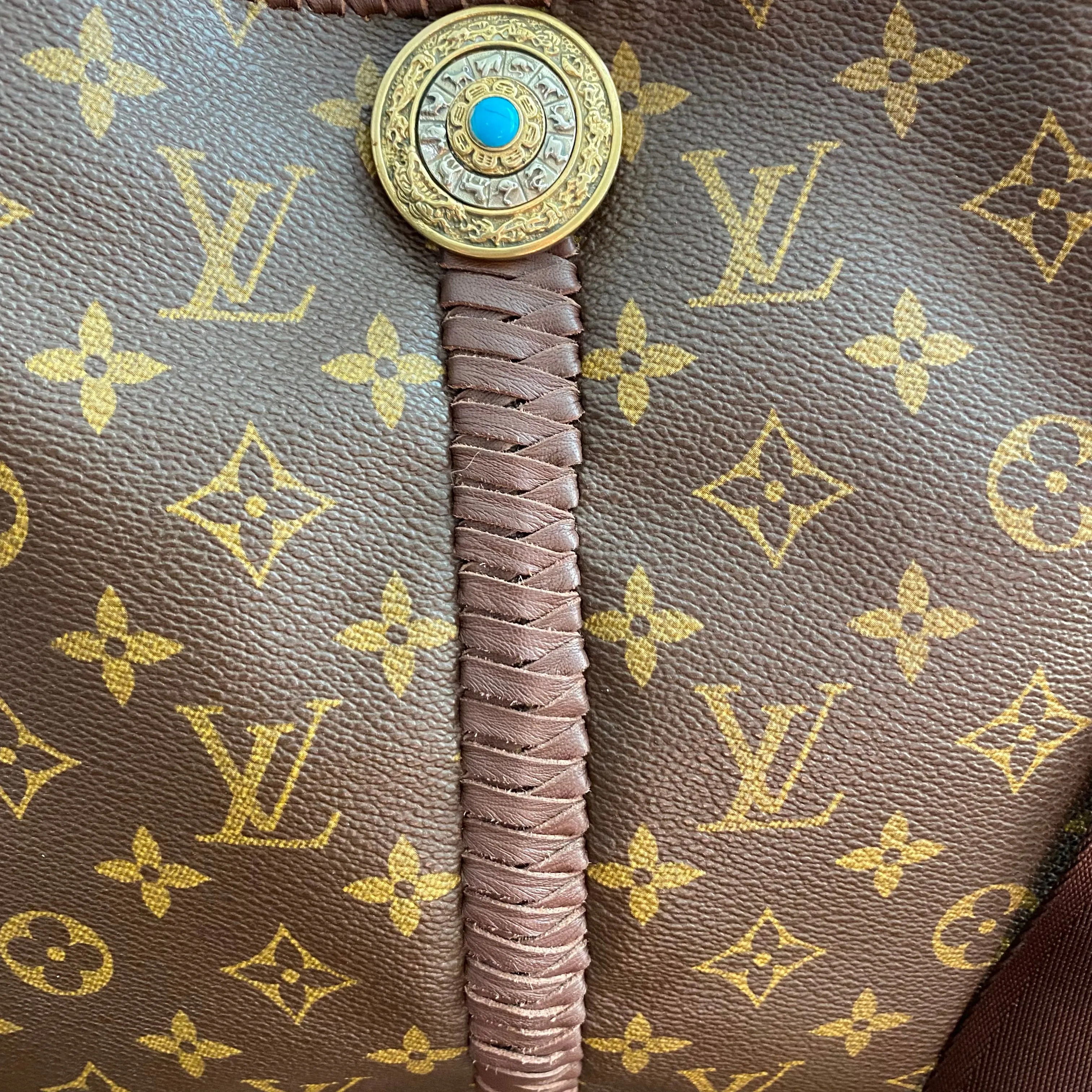 The Peacock - Vintage Monogram Hobo Crossbody in Brown - Gold Hardware