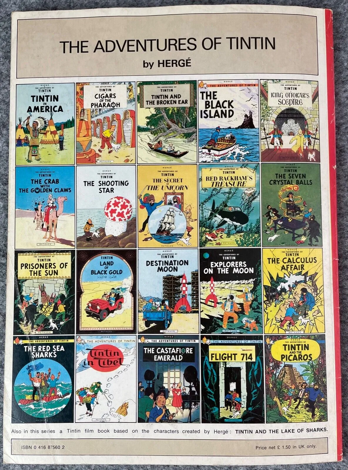 Tintin in America - Tintin Magnet UK Paperback Edition Book 1980s