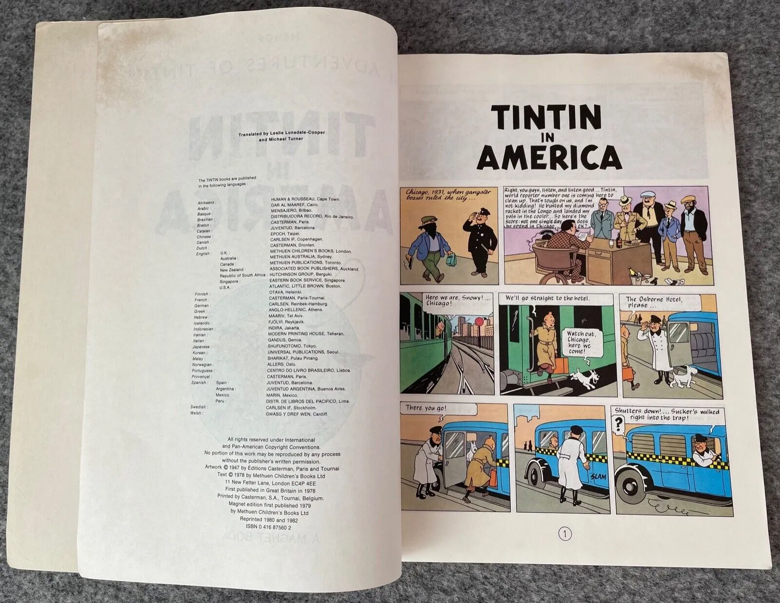 Tintin in America - Tintin Magnet UK Paperback Edition Book 1980s