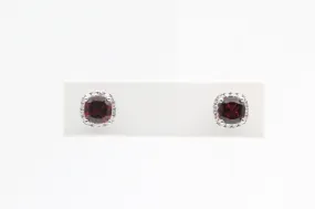 White Gold Garnet Halo Earrings