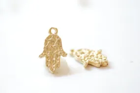 Wholesale Vermeil Gold Hamsa Hand -18k gold plated over sterling silver fatima good luck charms, Yoga Charms Necklace, Matte Hamsa Hand Charm