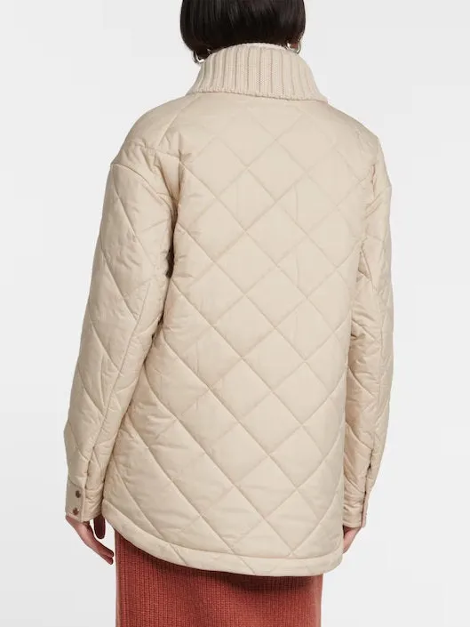 Women’s Diamond Quilted Jacket with Knit Collar